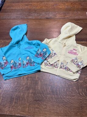 Disney Little Mermaid Blue Hoodie & Beauty and the Beast Cream Hoodie Set sz 3T